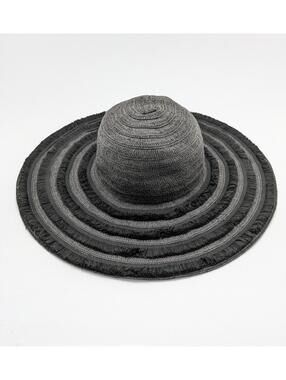 Stella & Dot Black Marina Large Fringed Summer Beach Vacation Packable Sun Hat